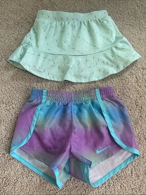 2T Nike Girls Mint Skort with Purple Swoosh and purple blue gradient shorts